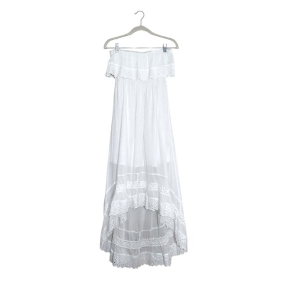 SOLITAIRE SWIM Swim Lace Trim Beach Cover Up High Low Dress Sleeveless Smocked S - Picture 1 of 12